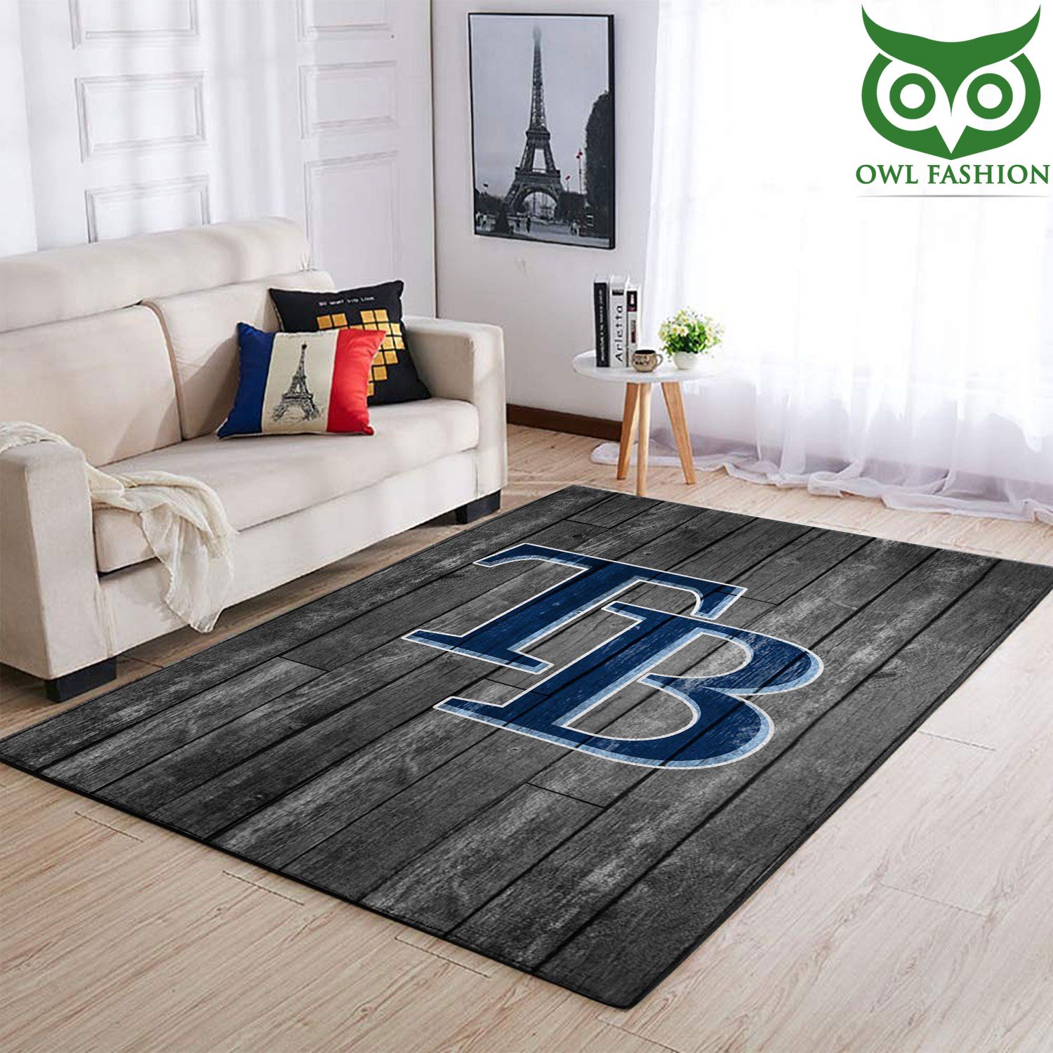 Tampa Bay Rays Mlb Team Logo Grey Wooden Style Carpet Rug 