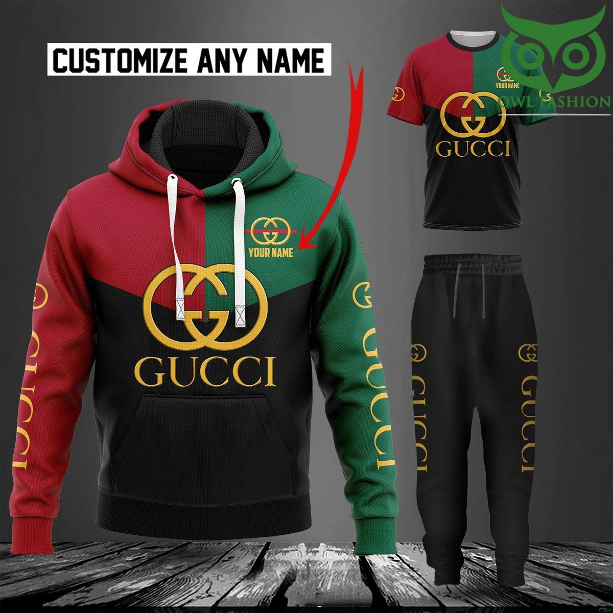 Gucci Red green black Fashion T-Shirt Hoodie and Pants 