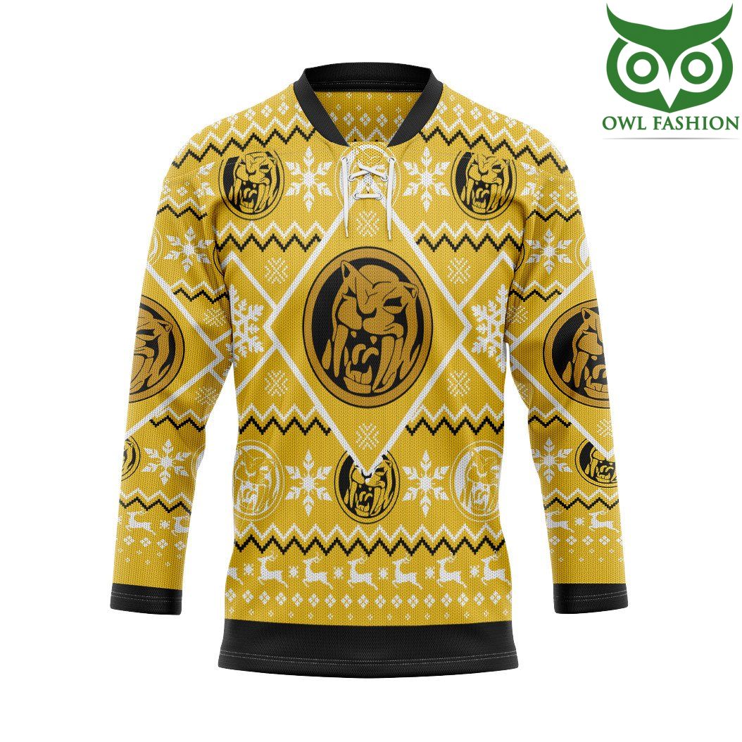 3D Mighty Morphin Yellow Power Ranger Ugly Christmas Custom Hockey Jersey