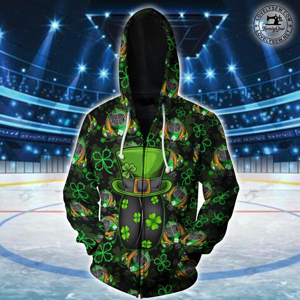 52 Hockey Four Leaf Clover with Green Hat Black 3D Shirt