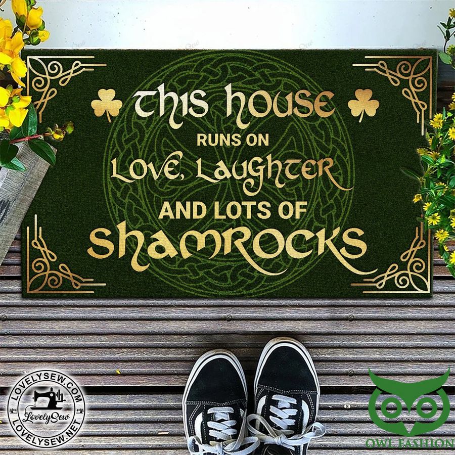 110 Irish This House Runs On Lots Of Shamrocks Dark Green Doormat