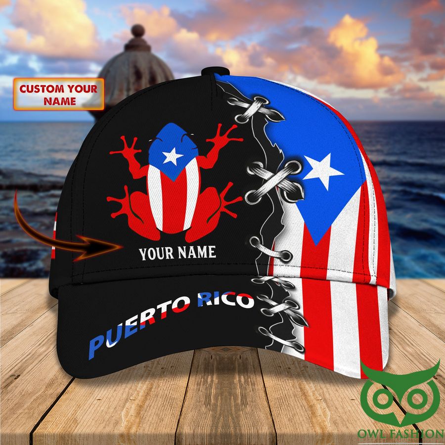 Custom Name Puerto Rico Name with Frog in Territory's Flag Color Classic Cap