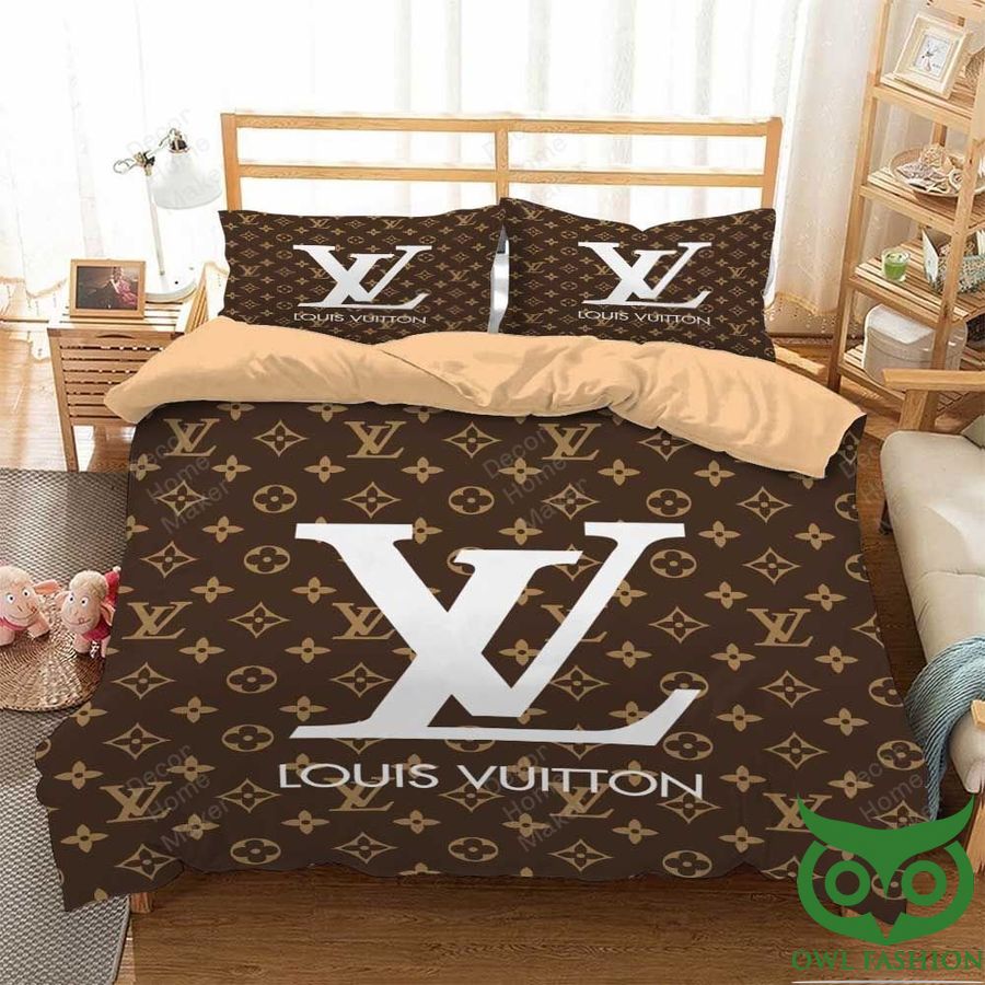 Luxury Louis Vuitton Dark Brown Monogram Pattern and Logo Bedding Set