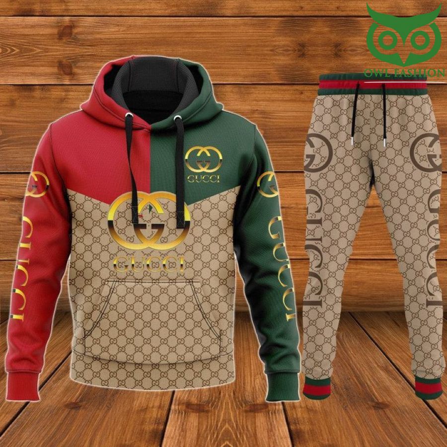Gucci golden logo on basic tones 3D hoodies and pants