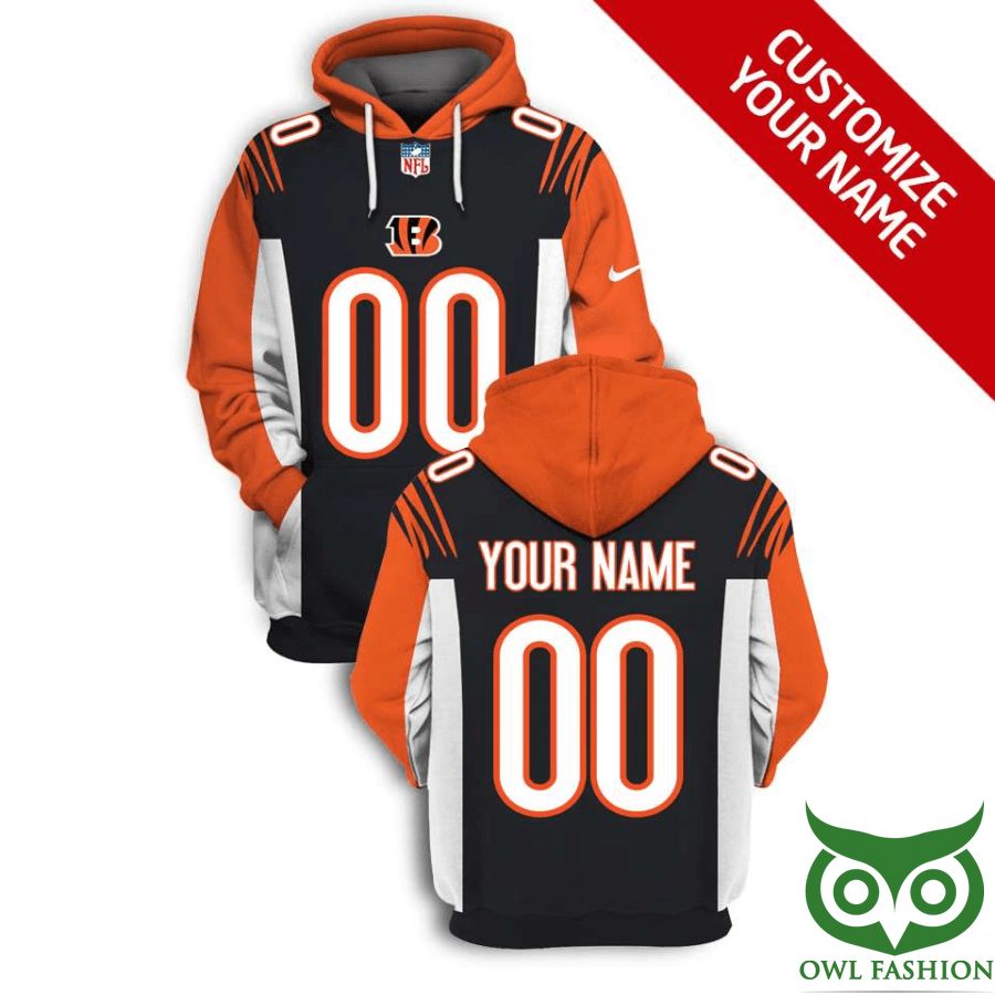 Custom Name Number NFL Cincinnati Bengals Black with Orange White Pattern 3D Shirt