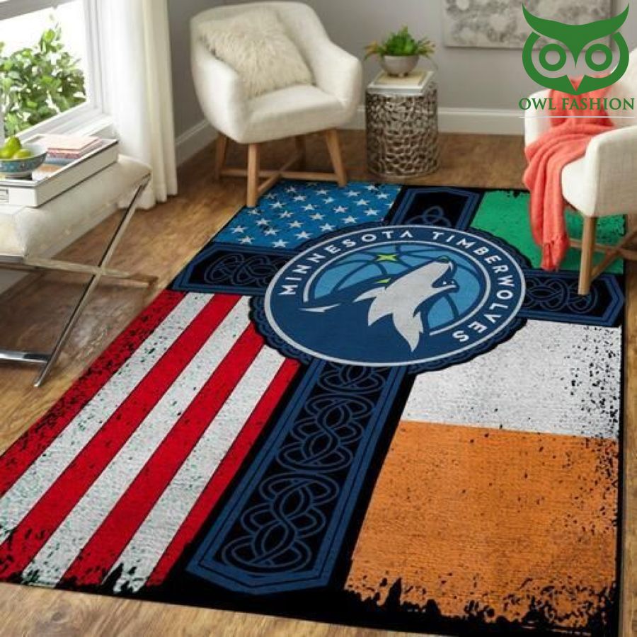 Minnesota Timberwolves Nba Basketball Irish St Patricks Day Flag Cross Carpet Rug 