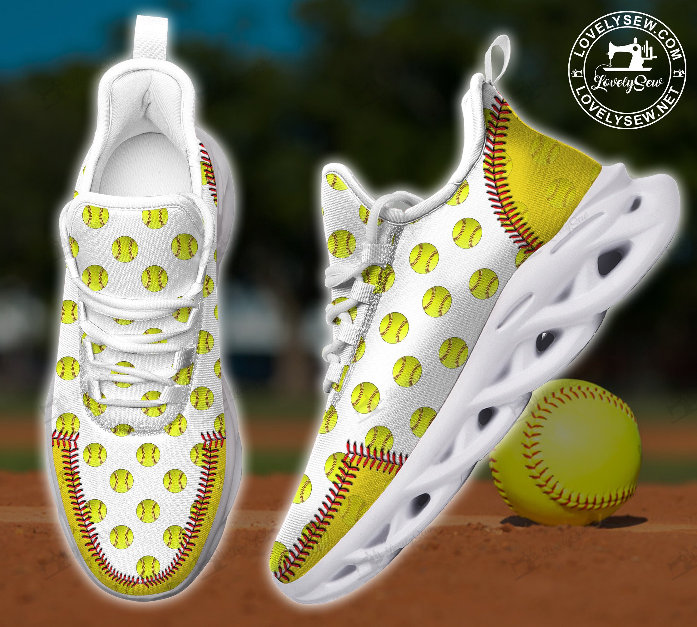 Softball Red Line with Yellow Ball and White Max Soul Shoes