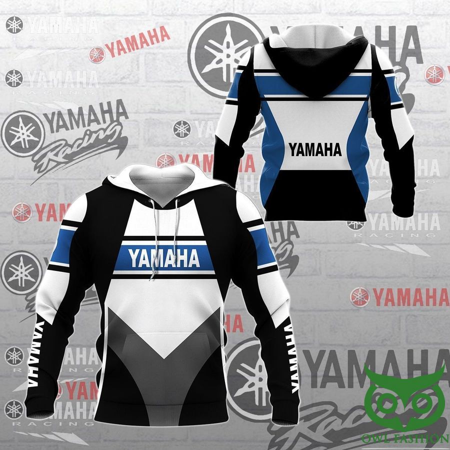 Yamaha Racing Black and White with Blue Name Line 3D Hoodie