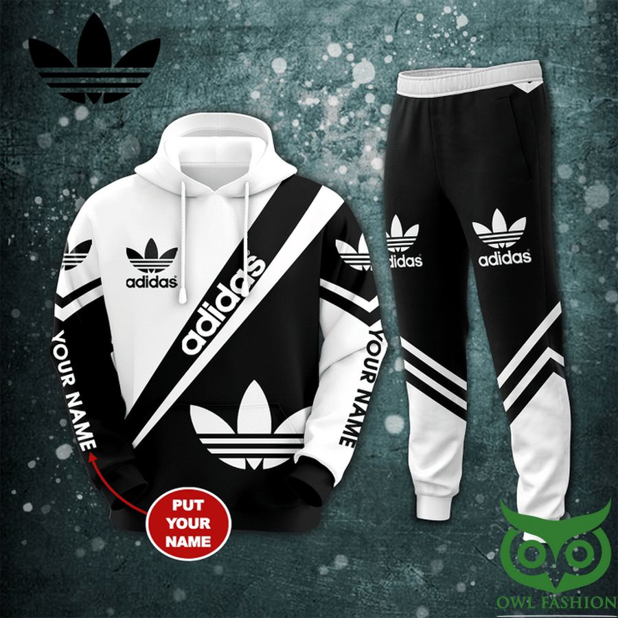 37 Customized Luxury Adidas White Black Diagonal Color Part Name Logo Hoodie and Pants