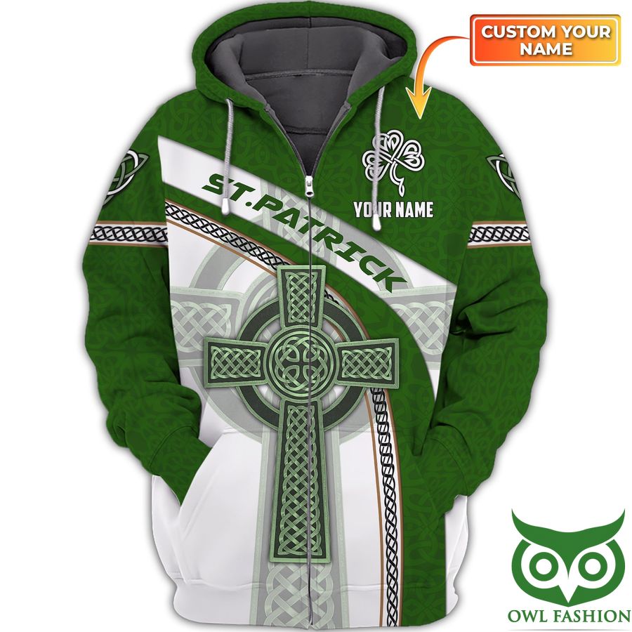Custom Name Green Crucifix in Center Green and White St.Patrick's Day 3D Hoodie