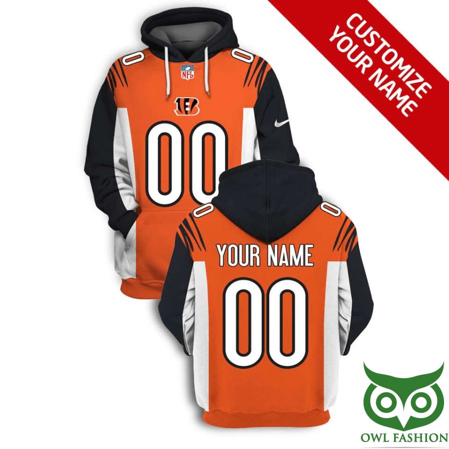Custom Name Number NFL Cincinnati Bengals Orange with Black White Pattern 3D Shirt