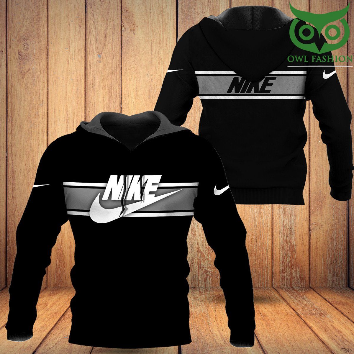 Nike black with white logo 3D Hoodie