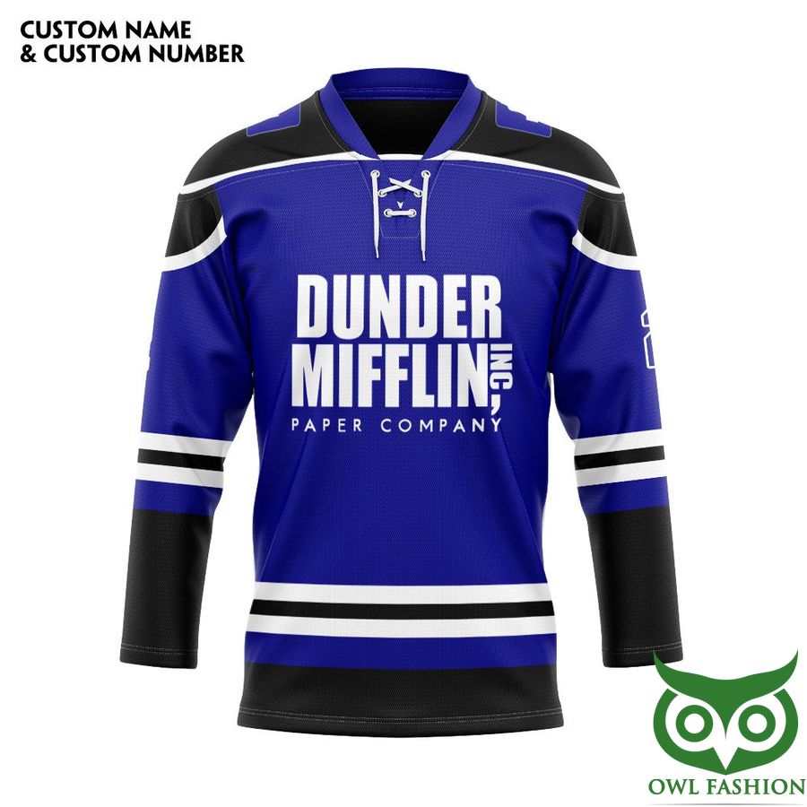 3D The Office Dunder Mifflin Blue Custom Name Number Hockey Jersey