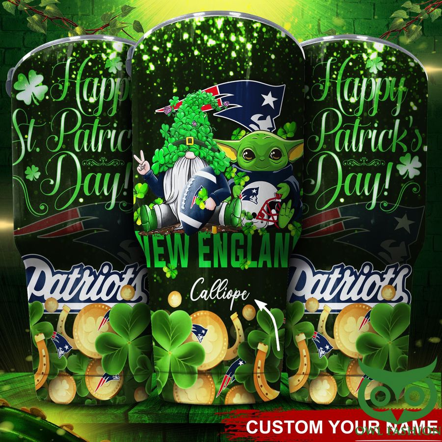 62 New England Patriots NFL Custom Name Tumbler St Patrick Day Baby Yoda