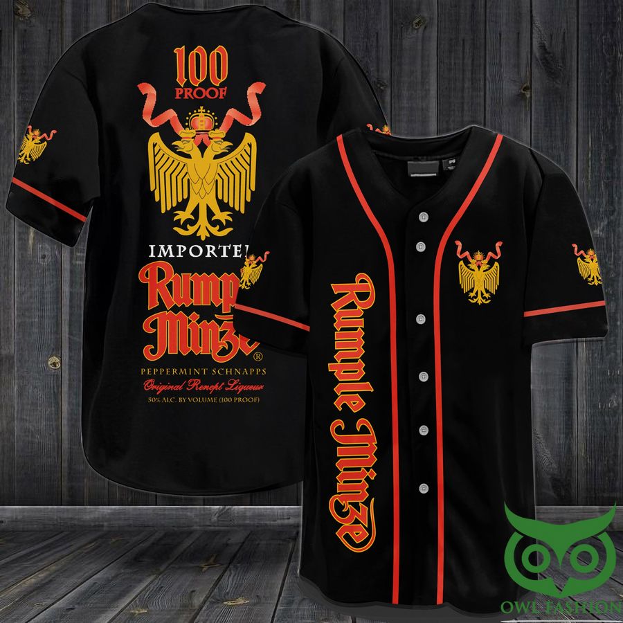 RUMPLE MINZE Black and Yellow and Red Baseball Jersey Shirt 