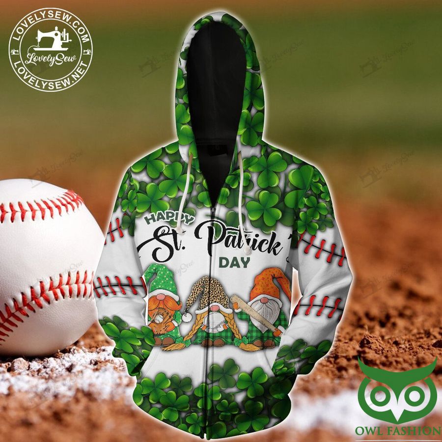 Baseball Gnomes Happy St. Patrick's Day Green and White 3D Shirt