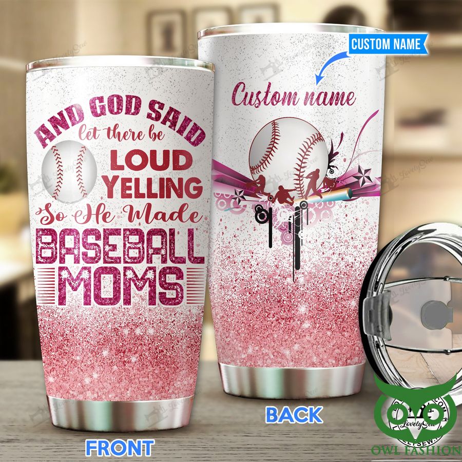Customized Baseball Moms with Pink Purls Stainless Steel Tumbler
