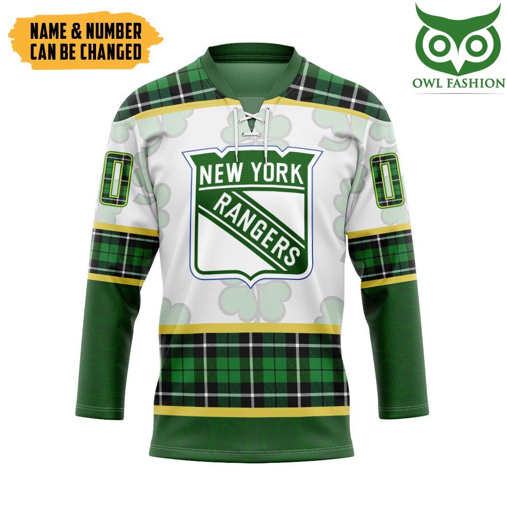 3D New York Rangers St Patrick Day Custom Name Number Hockey Jersey