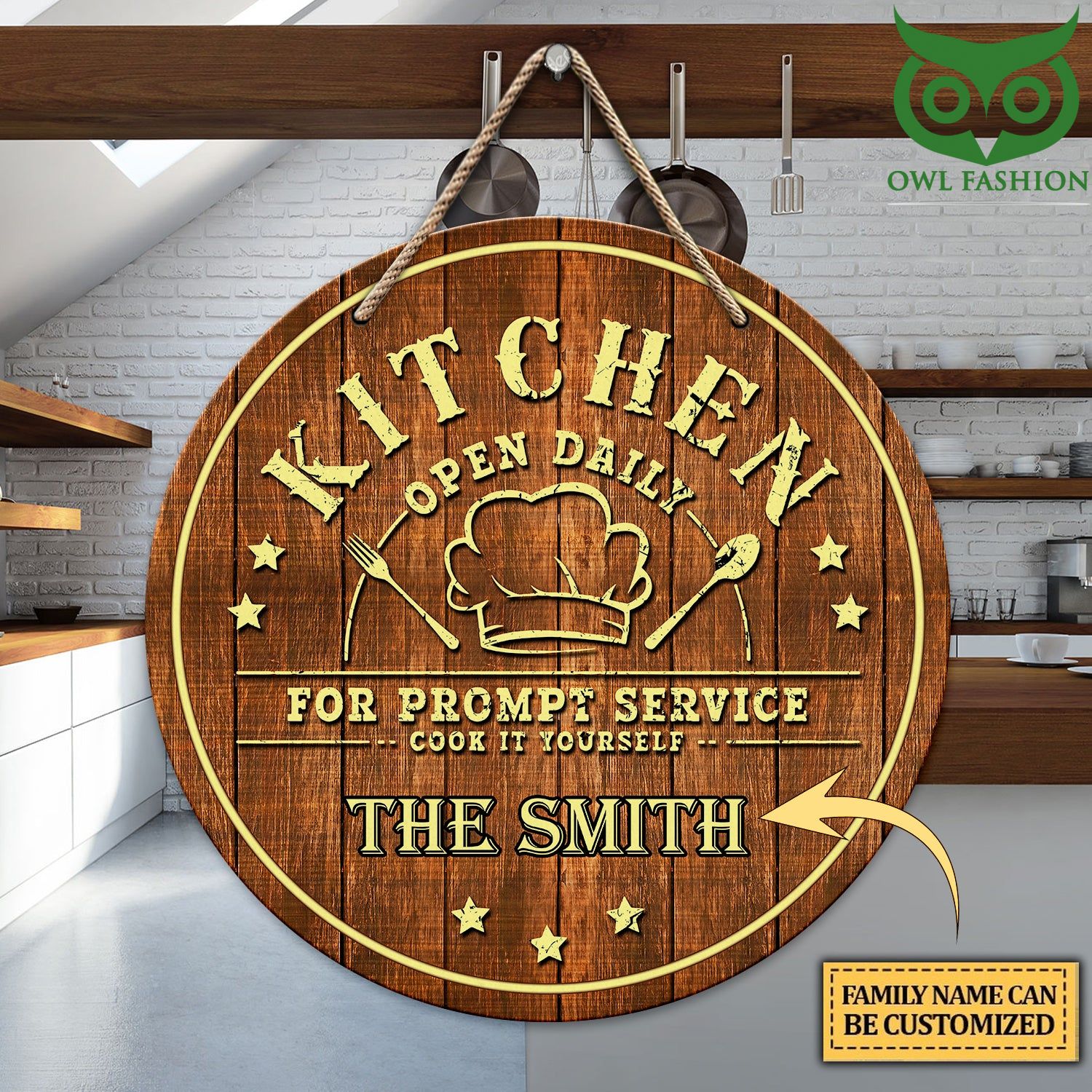 Chef Kitchen open daily personalized wood sign