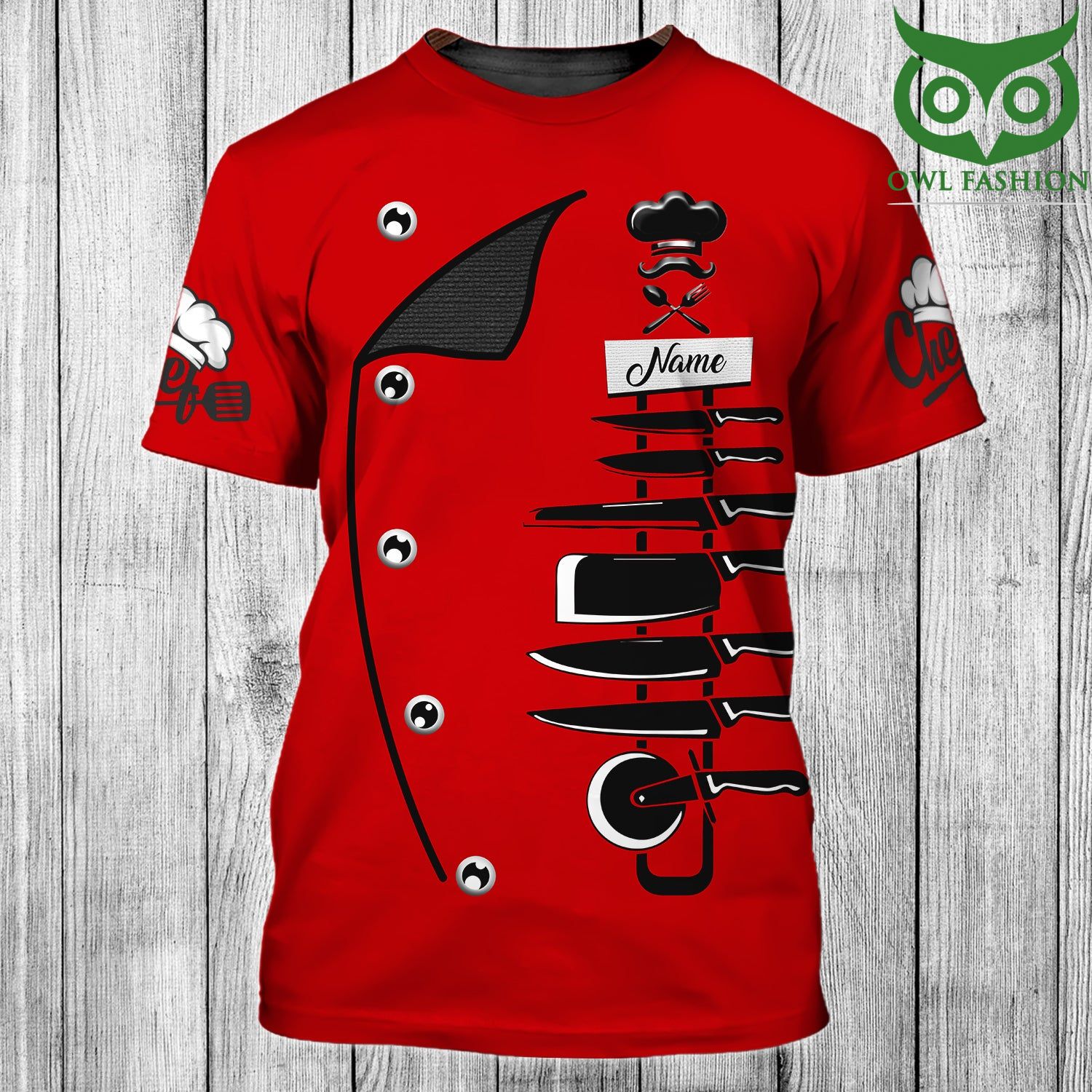 18 Personalized CHEF Red knives 3d Tshirt