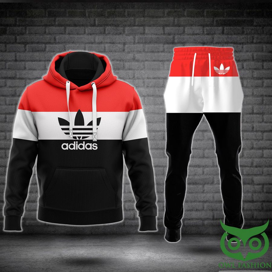 22 Luxury Adidas Red and White and Black with Black Logo Hoodie and Pants