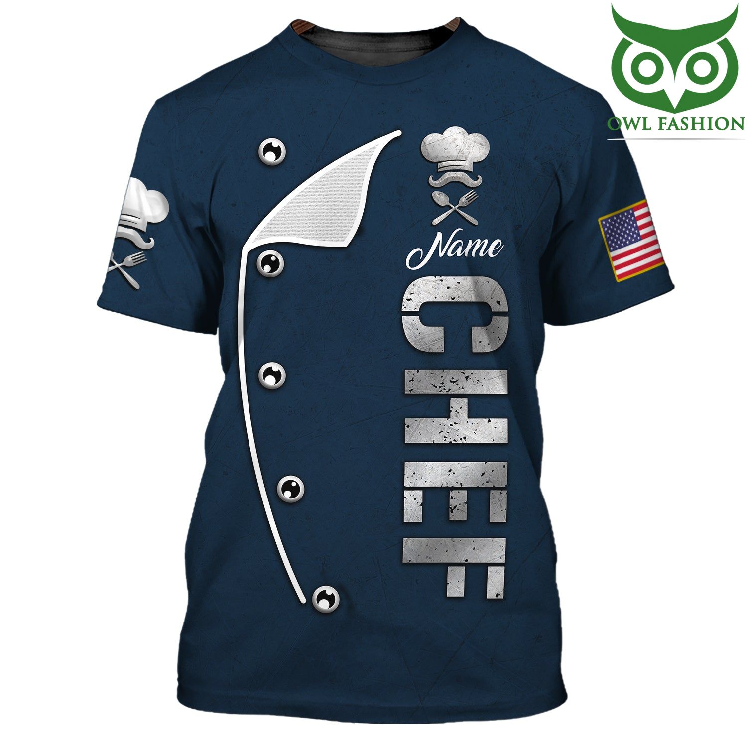 82 American Chef Personalized Name navy 3D Tshirt