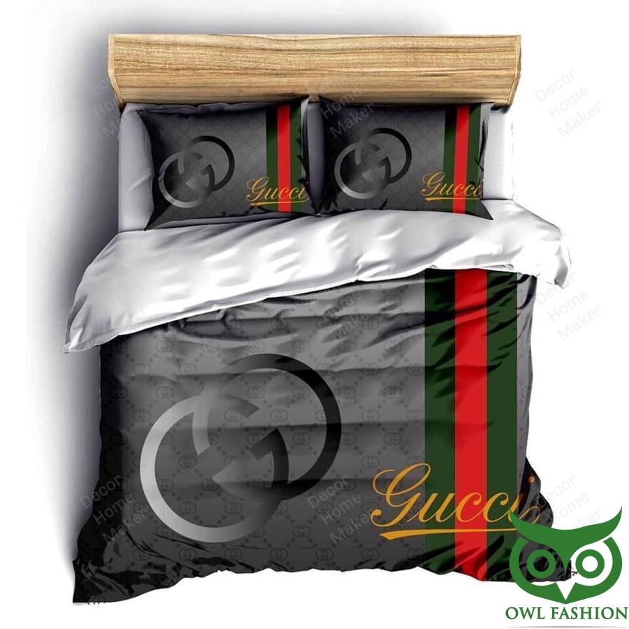 2 Luxury Gucci Light Gray with Brand Logo And Name Bedding Set