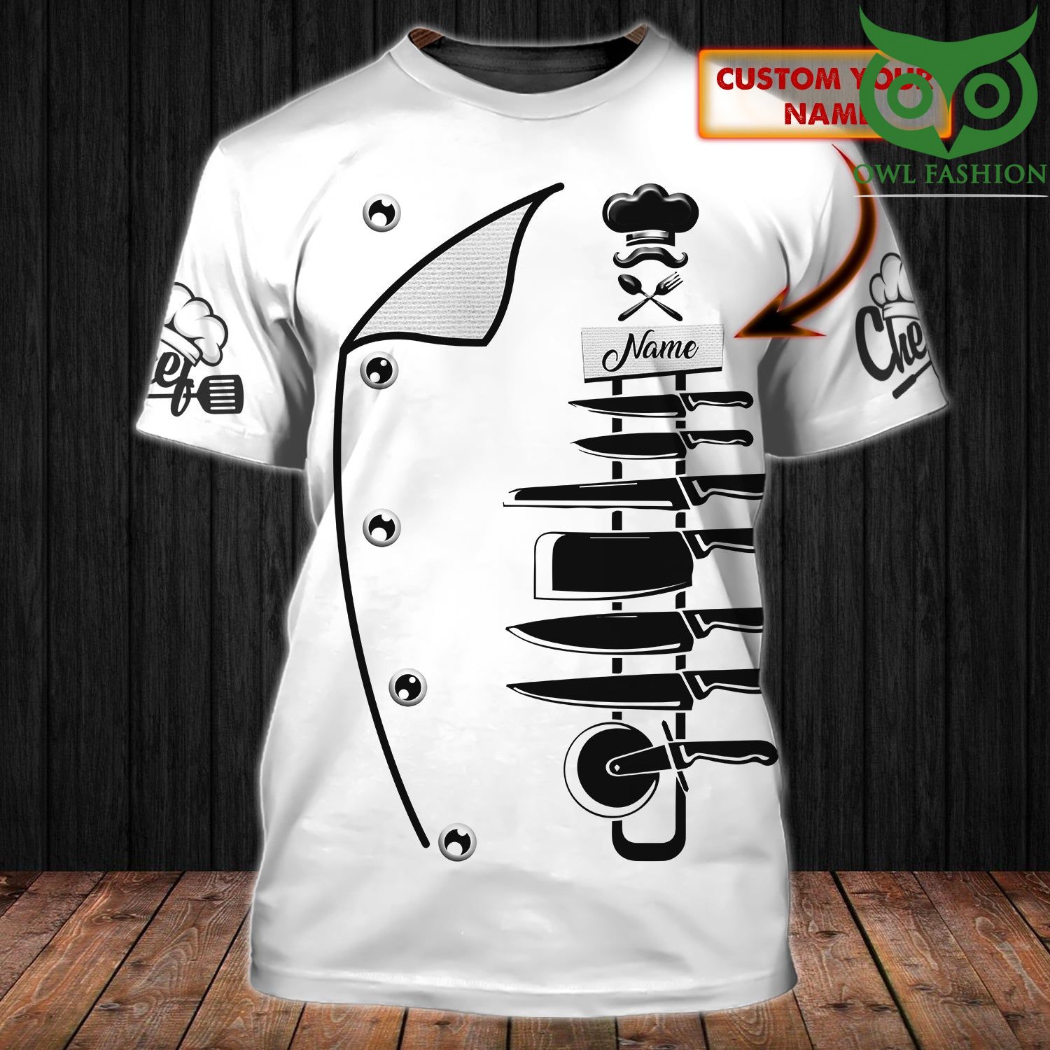 10 CHEF Knives Personalized Name white 3D Tshirt