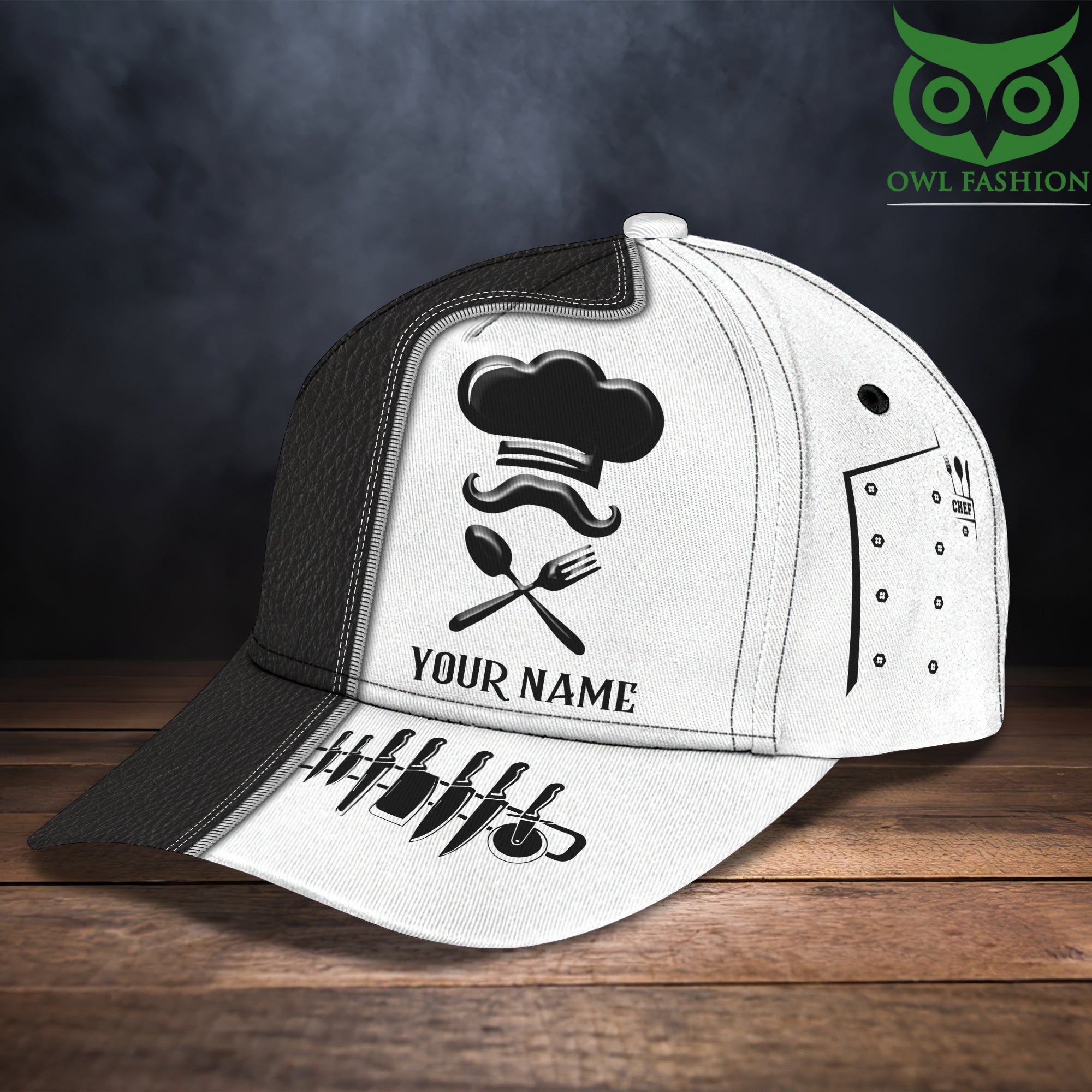 63 Personalized Name CHEF White and black classic Cap