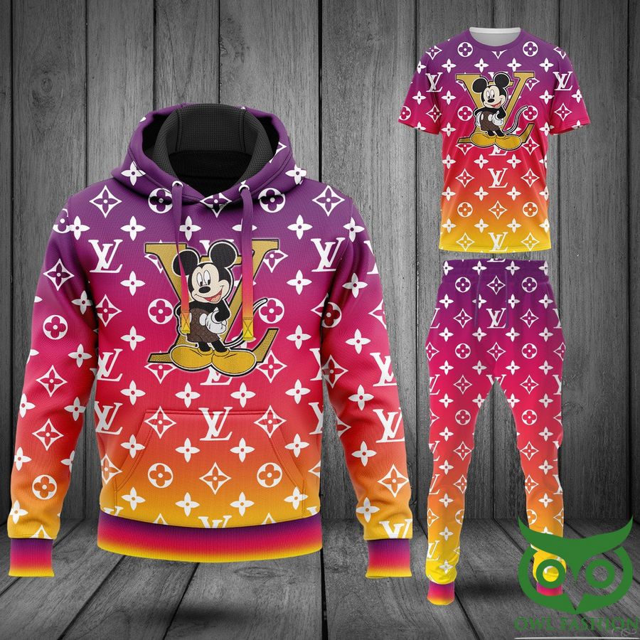 265 Luxury Louis Vuitton Hologram Color Monogram Pattern and Mickey 3D Shirt and Pants