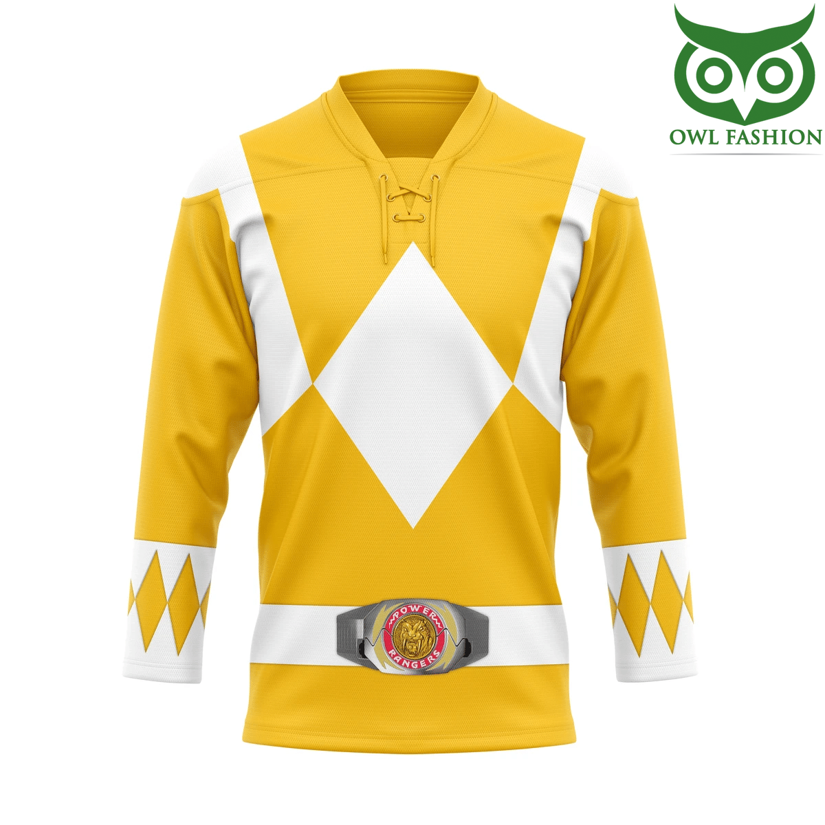 200 3D Mighty Morphin Yellow Power Rangers Custom Hockey Jersey