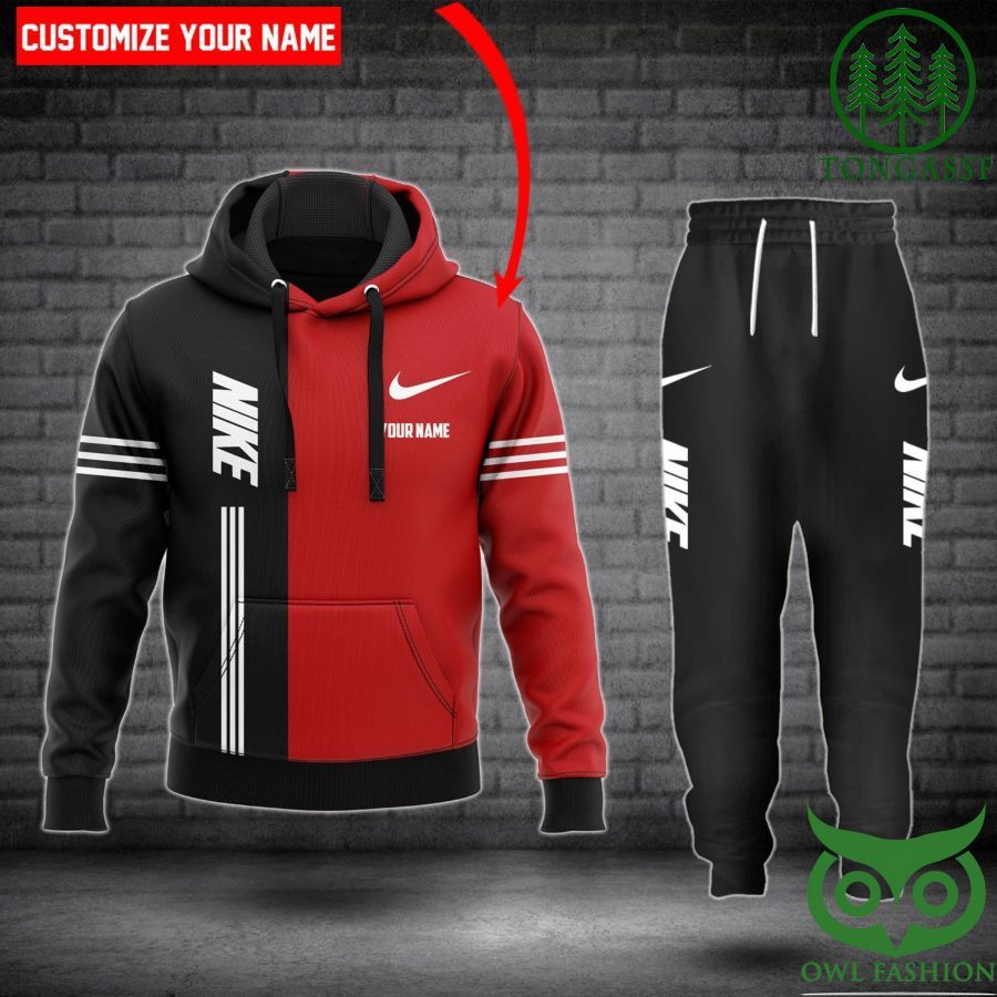 71 Customized Nike Half Black Half Red Hoodie and Pants