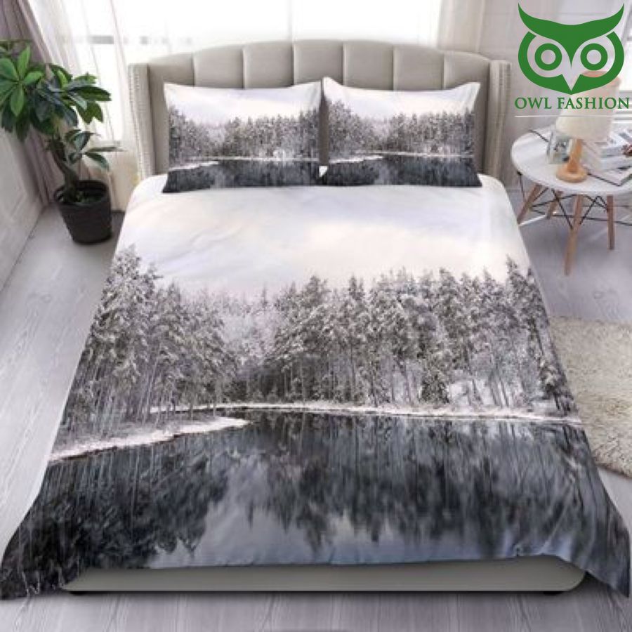 42 Snow mountain bedding set Lake Surrounded by Snow Covered Trees