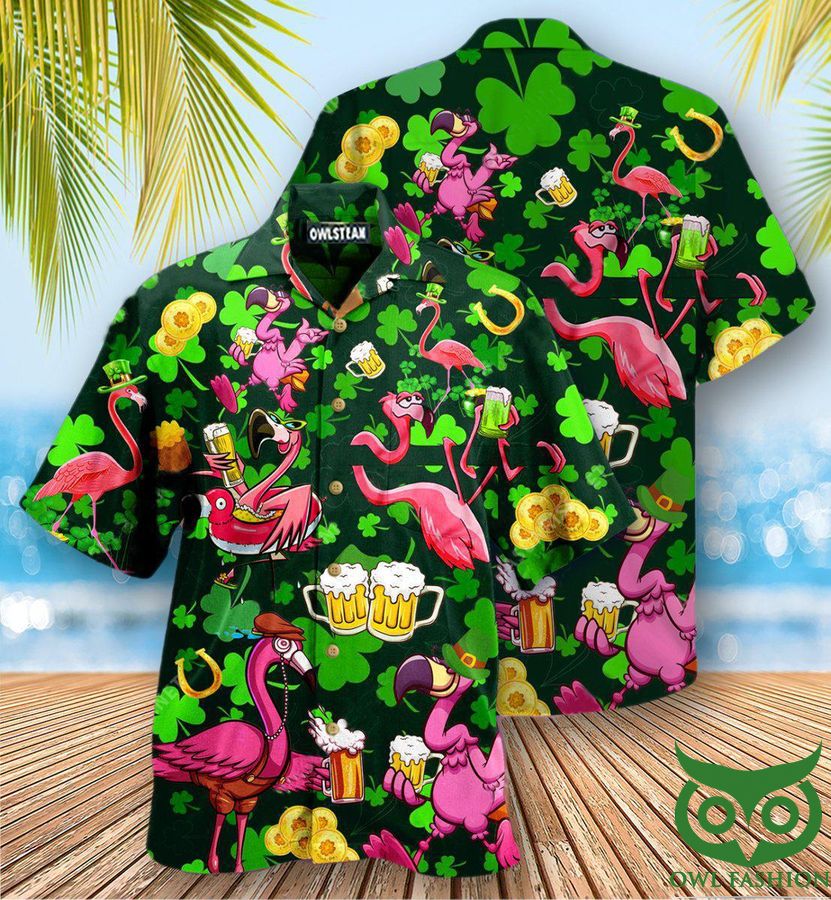 23 Flamingos Drink Beer Patricks Day Pattern Edition Hawaiian Shirt