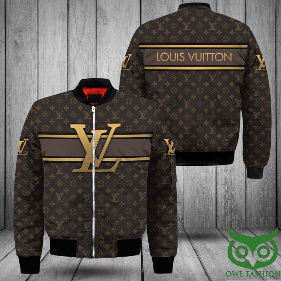 101 Luxury Louis Vuitton Dark Brown Monogram Canvas with Big Gold Logo in Center 3D Shirt