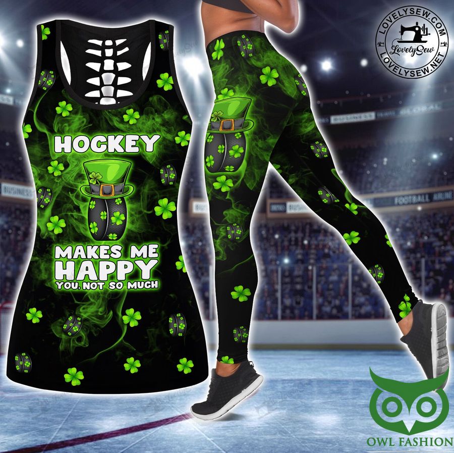 322 Hockey makes me happy Green Leggings and Hollow Tank Top