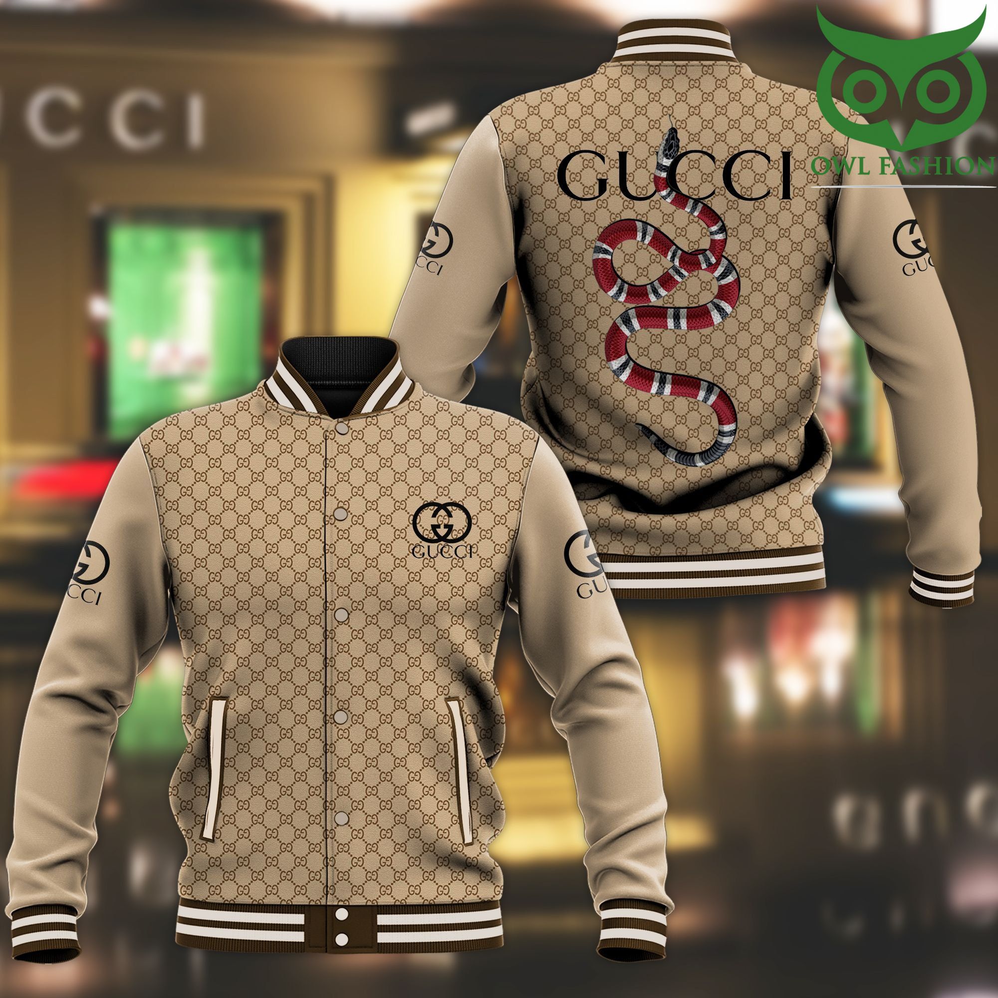 Gucci red snake white beige 3D Bomber jacket