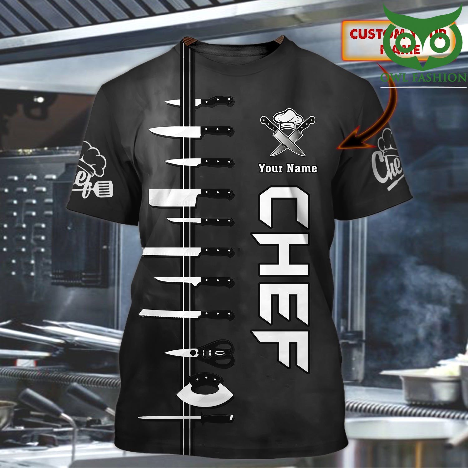 3 CHEF Knives Personalized Name black 3D Tshirt