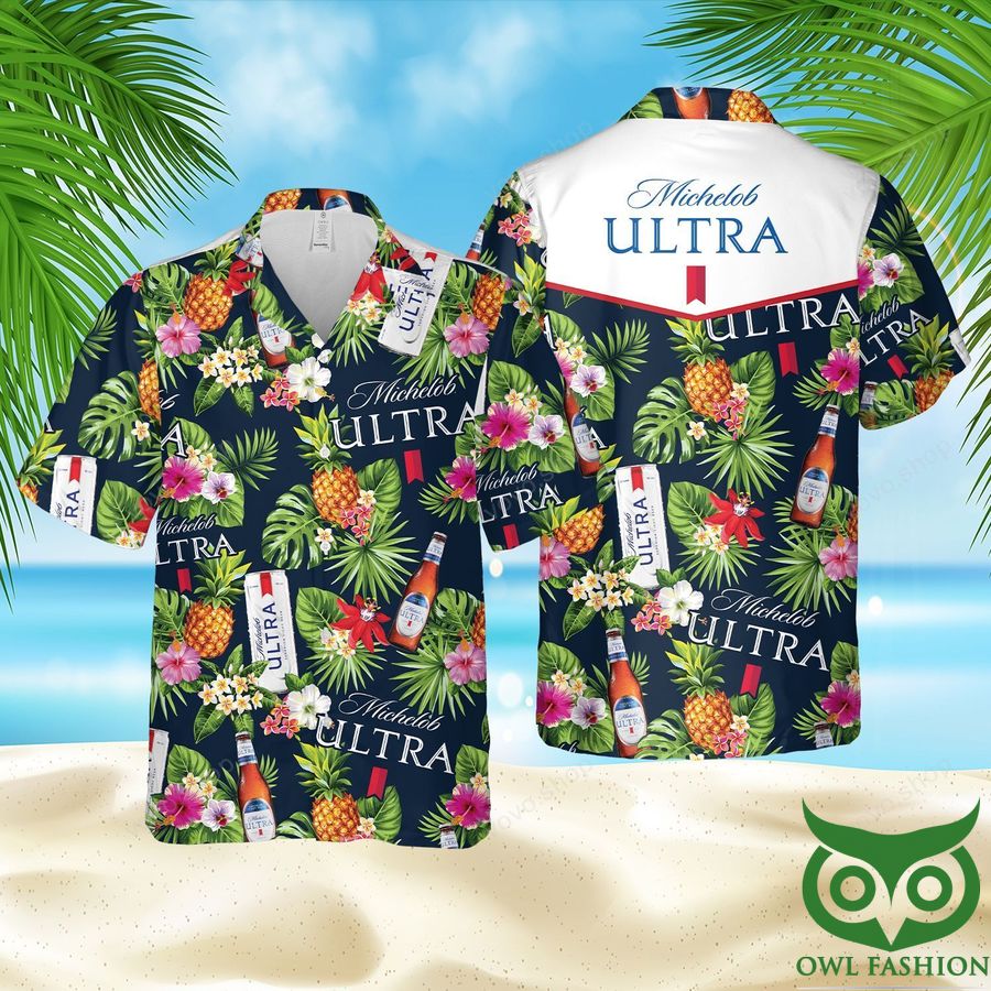 140 Michelob Ultra Beer Tropical Flower Hawaiian Shirt and Summer Shorts