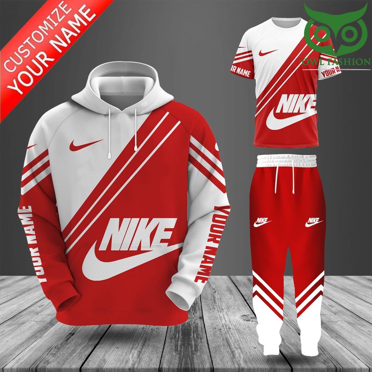 2 Nike red and white 3D hoodies T Shirt and sweatpants