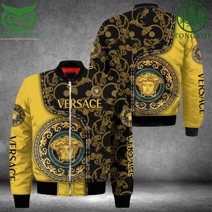 134 Versace Yellow and Black Floral Patterns Bomber Jacket