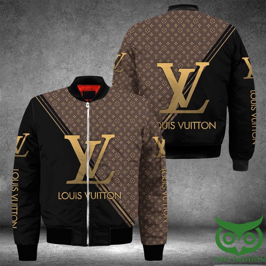 245 Luxury Louis Vuitton Half Black Half Brown Yellow Diagonal Lines 3D Shirt