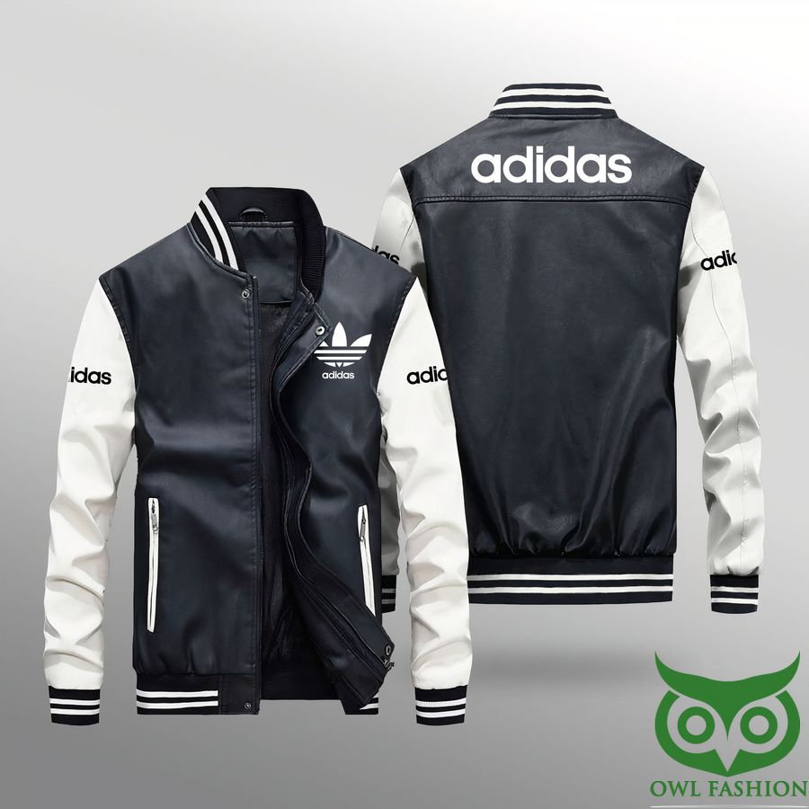 176 Luxury Adidas Two Color with Horizontal Lines in Hem Leather Jacket