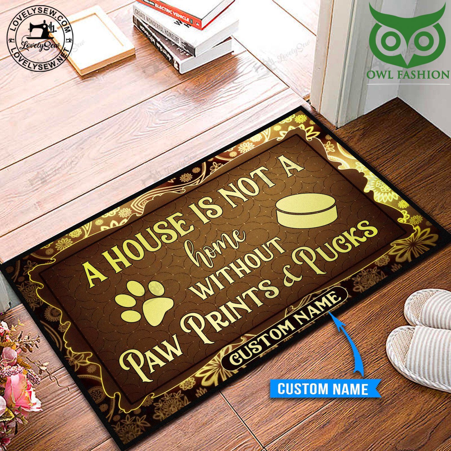 107 A house is not a home without Pawn Prints and Pucks Personalized Doormat