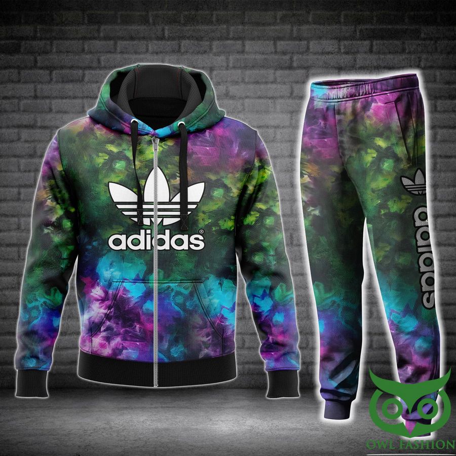 13 Luxury Adidas Black with Colorful Color Arrays White Logo Hoodie and Pants