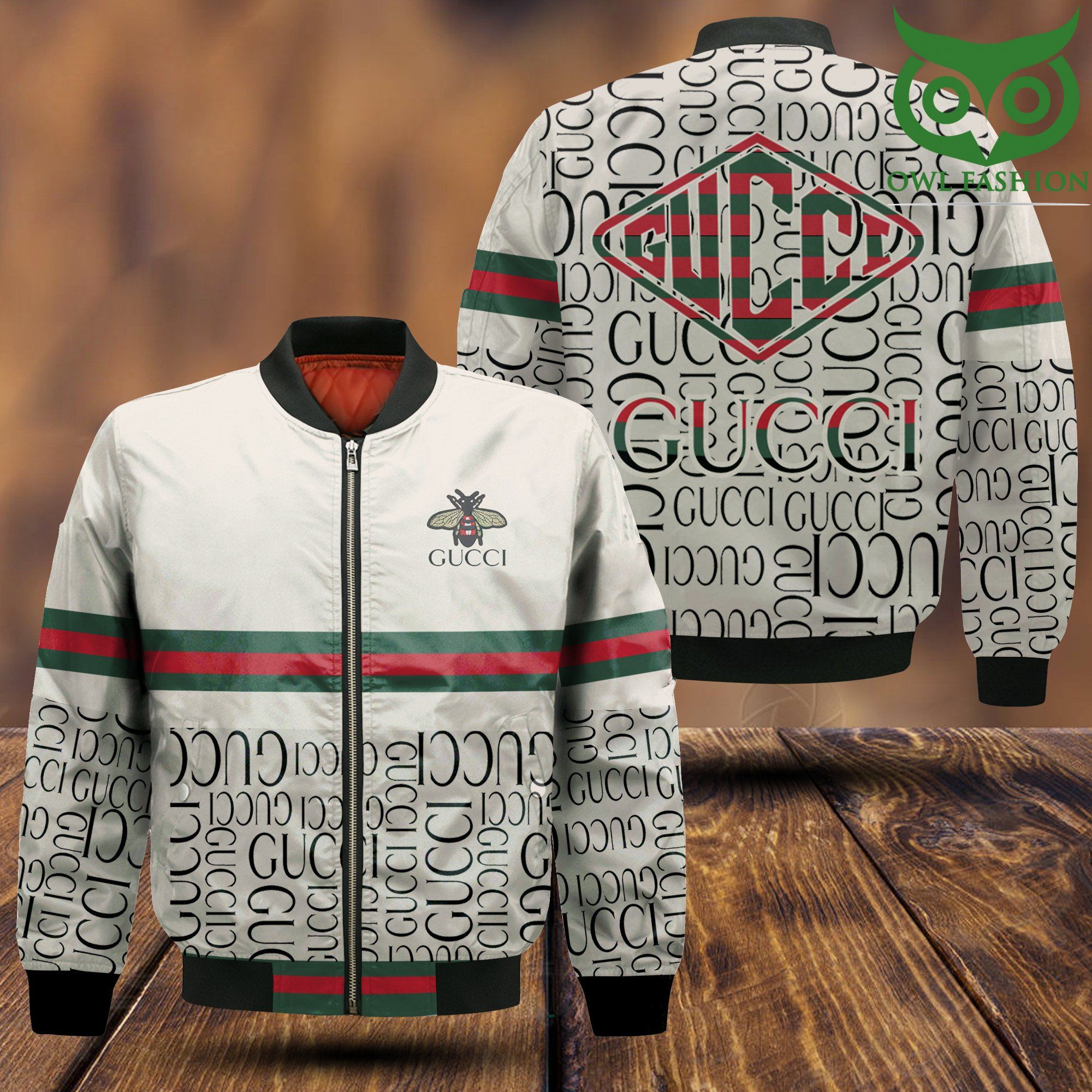 102 Gucci bee white 3D Bomber jacket