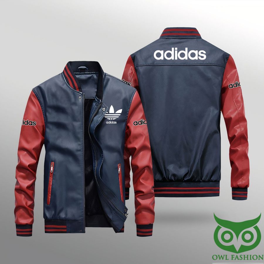 177 Luxury Adidas Two Color with Horizontal Lines in Hem Leather Jacket