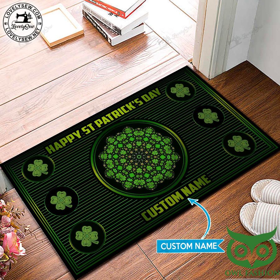 10 Custom Name Happy St. Patricks Day Green Leaves Doormat