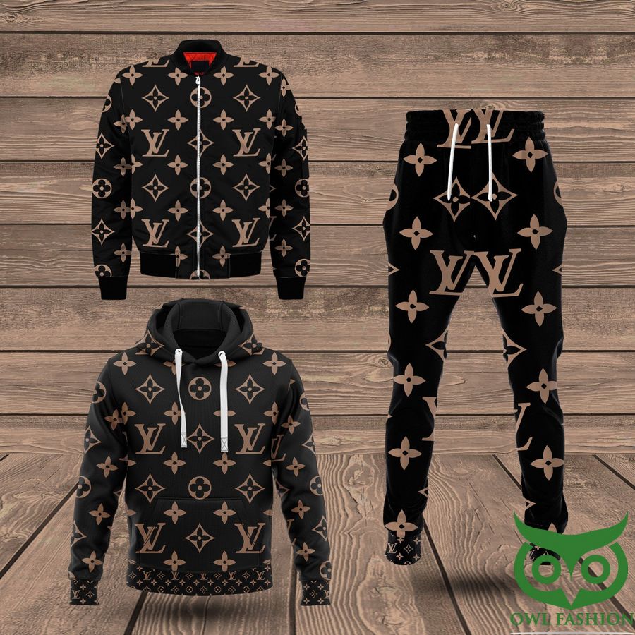 169 Luxury Louis Vuitton Black with Light Brown Monogram Canvas Pattern 3D Shirt and Pants