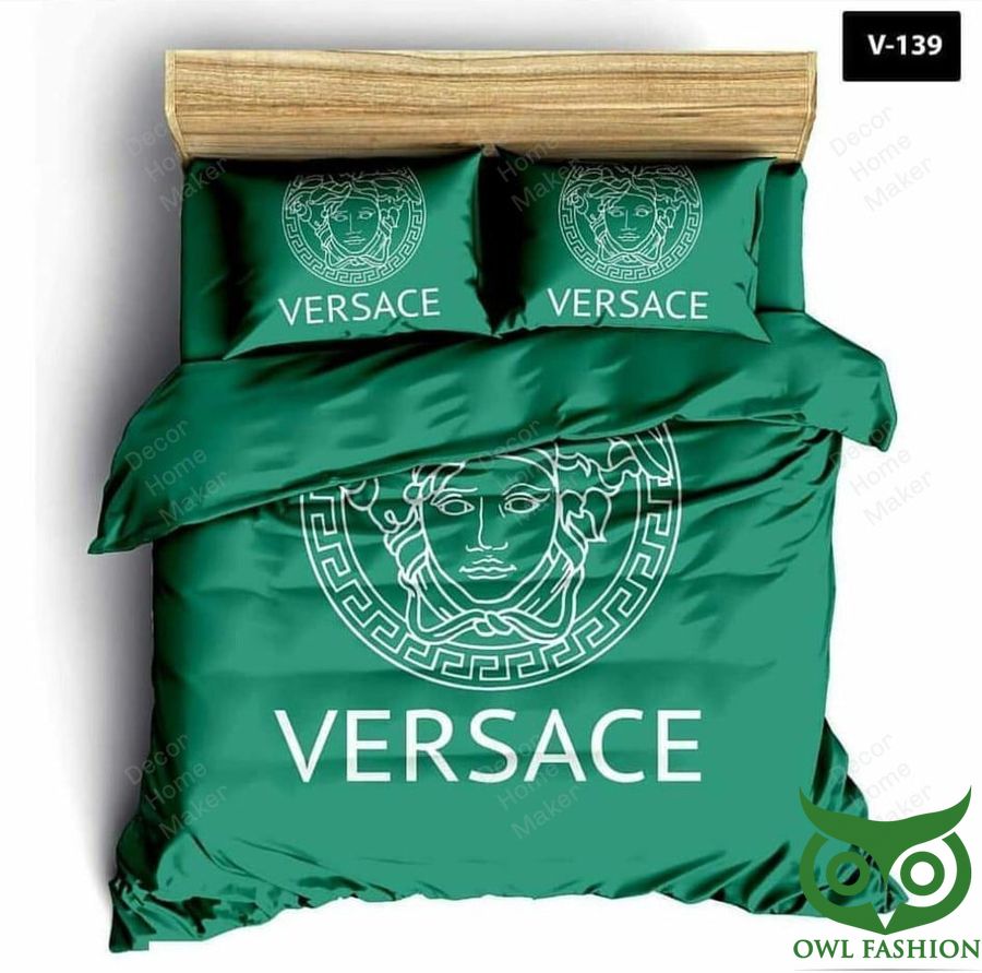 4 Luxury Versace Green with White Medusa Head Bedding Set